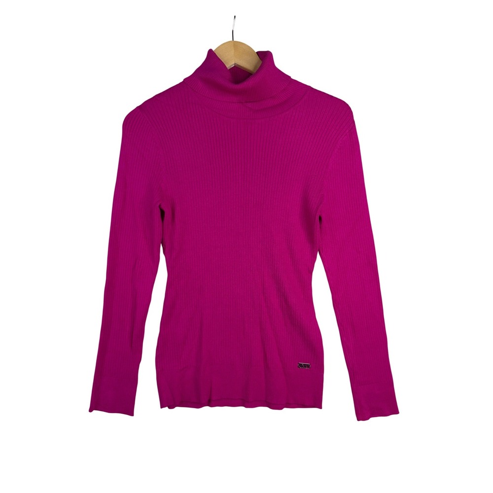 DKNY Turtleneck Ribbed Long Sleeve Top size Medium Magenta Pink